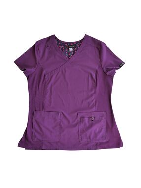 Koi Basics Four Pocket "Katie" Scrub Nurse Top MEDIUM Eggplant Purple
